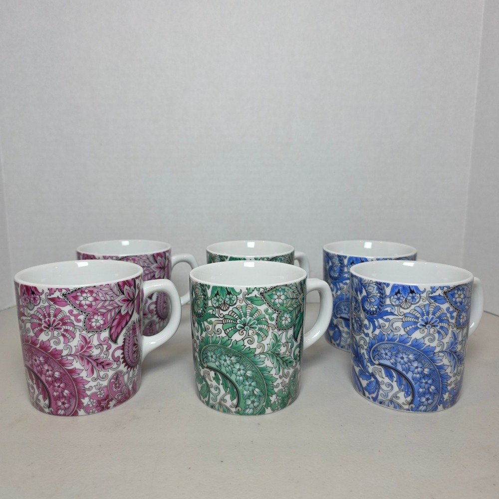 Vintage Seltmann Weiden Bavaria Paisley Mugs Set of 6 - 1970s W. Germany MCM 8oz